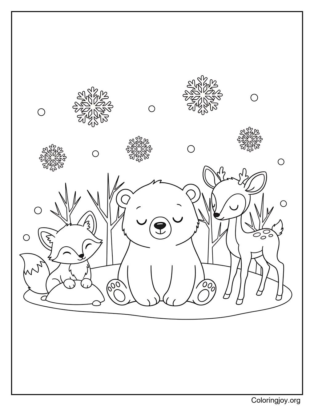 Winter animals coloring page