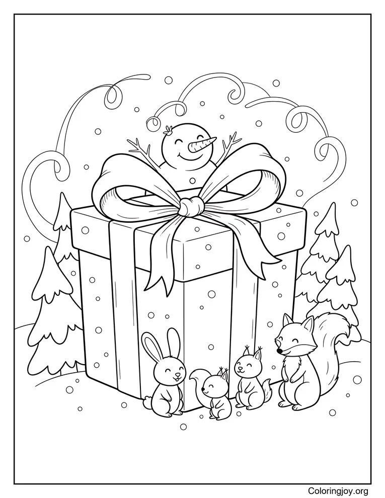 Winter wonderland gift coloring pages