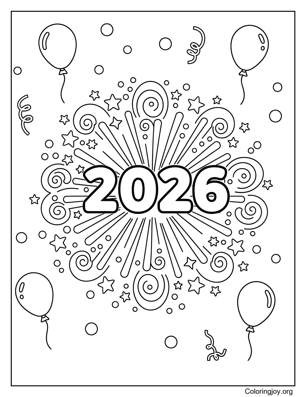 2026 New Year mandala relaxing color sheet