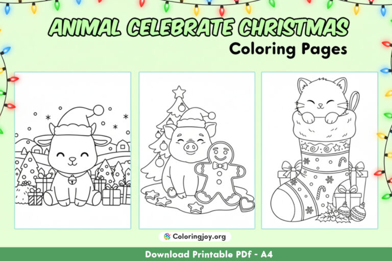 Cute Animals Christmas celebration Coloring Page
