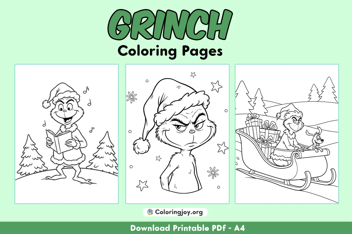 Paginas para colorear de Grinch (PDF faciles de descargar e imprimir)