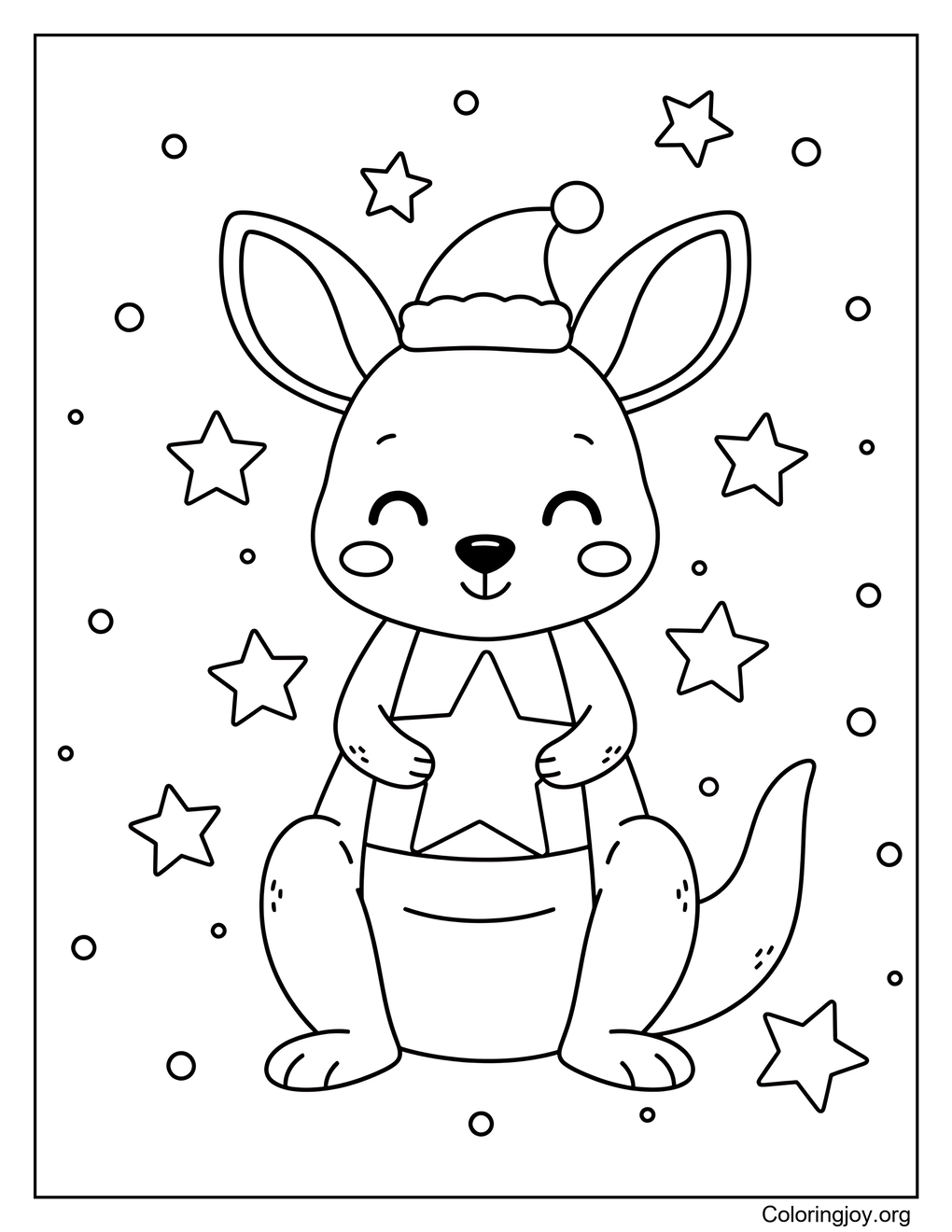 Kangaroo Joey Christmas Stars Coloring Page