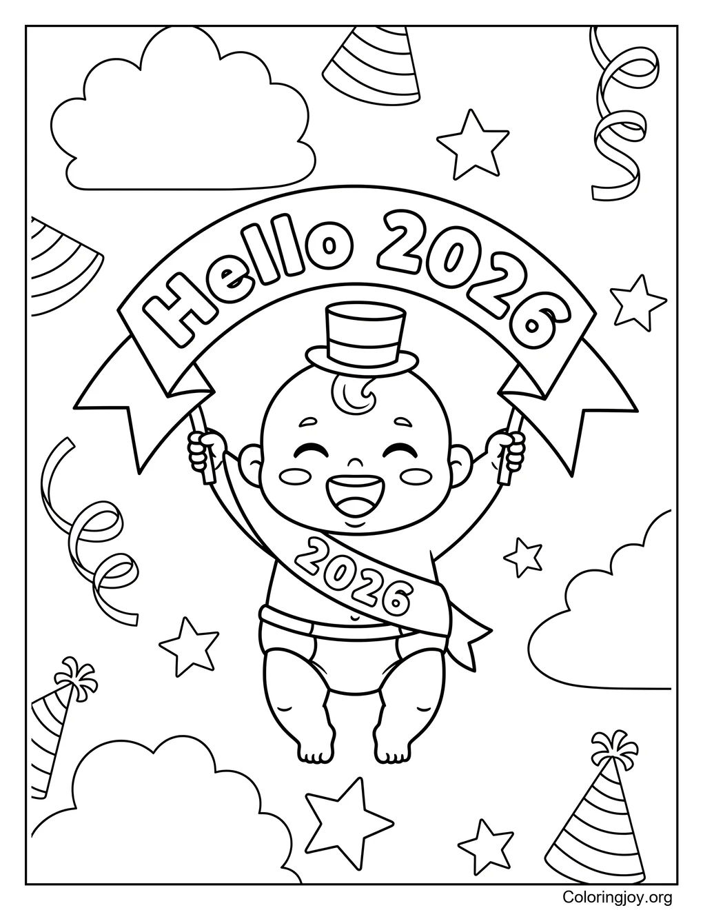 Happy New Year (2026) Coloring pages – (Free PDF printables)