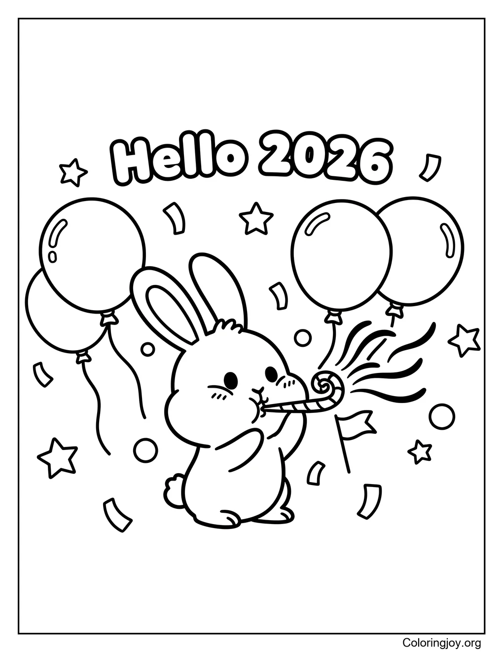 Bunny New Year adorable coloring page