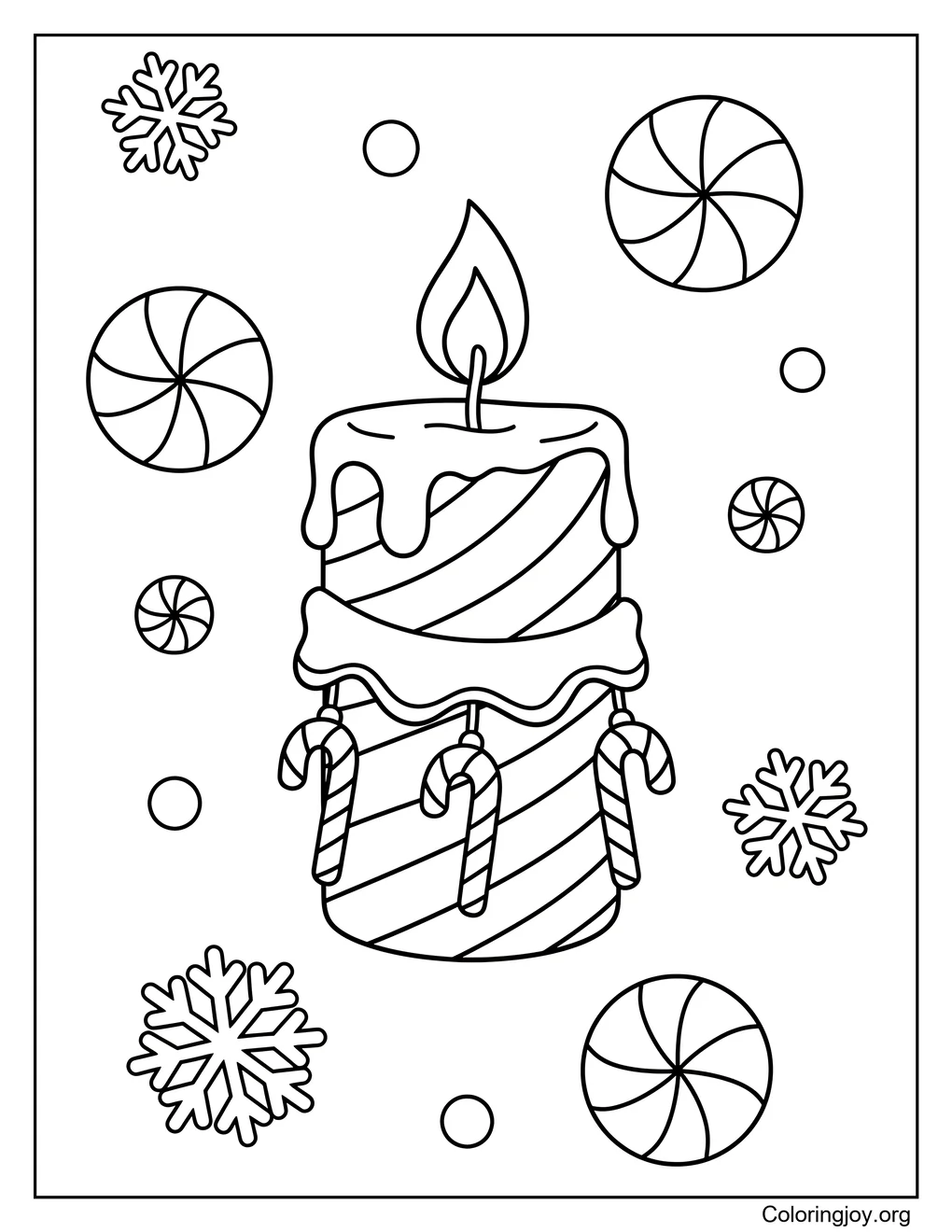 Candle With Candy Cane Decorations Coloring Page