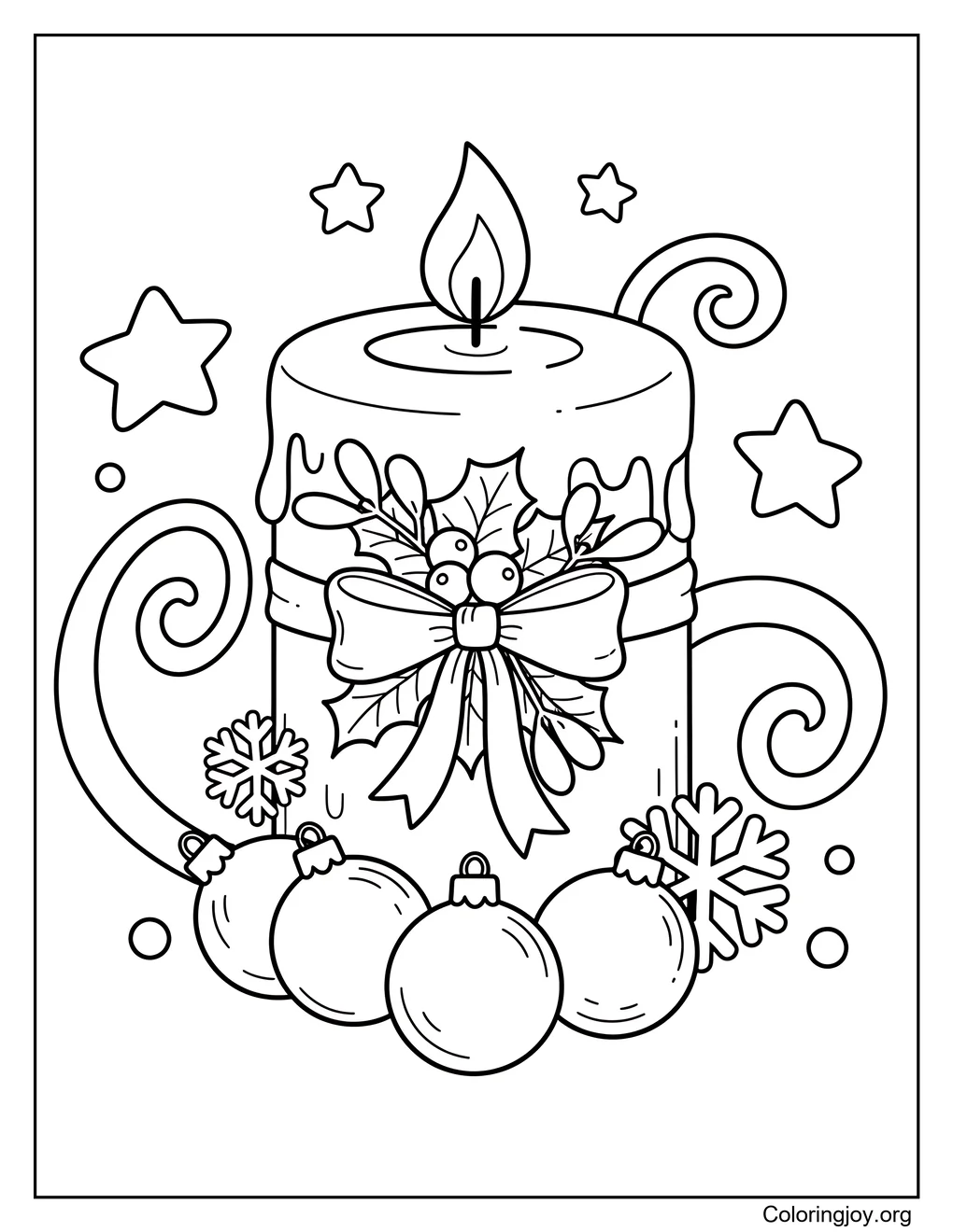 Candle with Mistletoe Sprig Coloring Page
