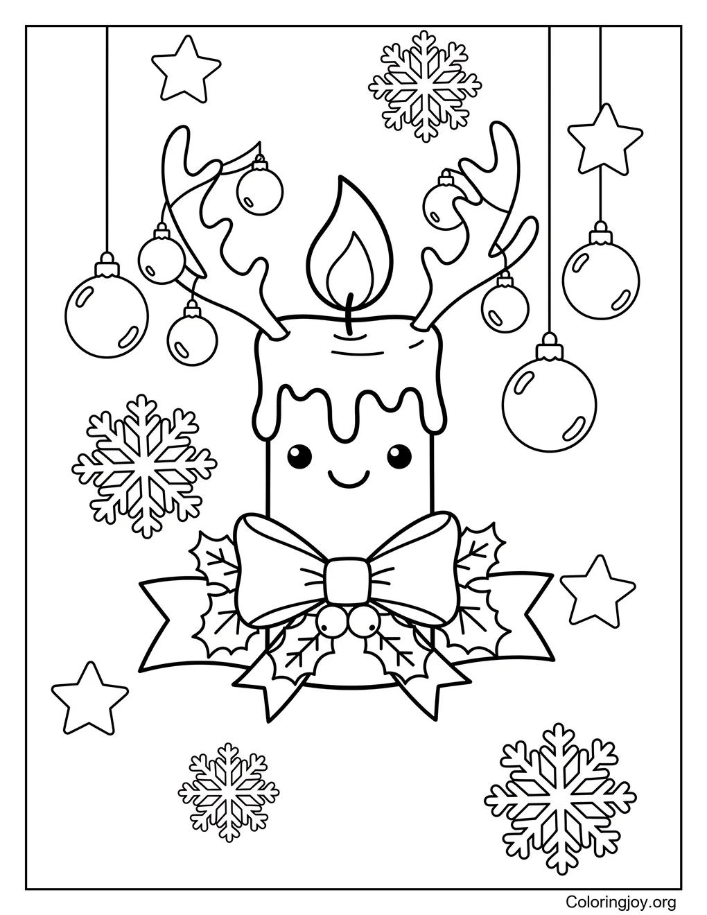 Candle with Reindeer Antlers Coloring Page