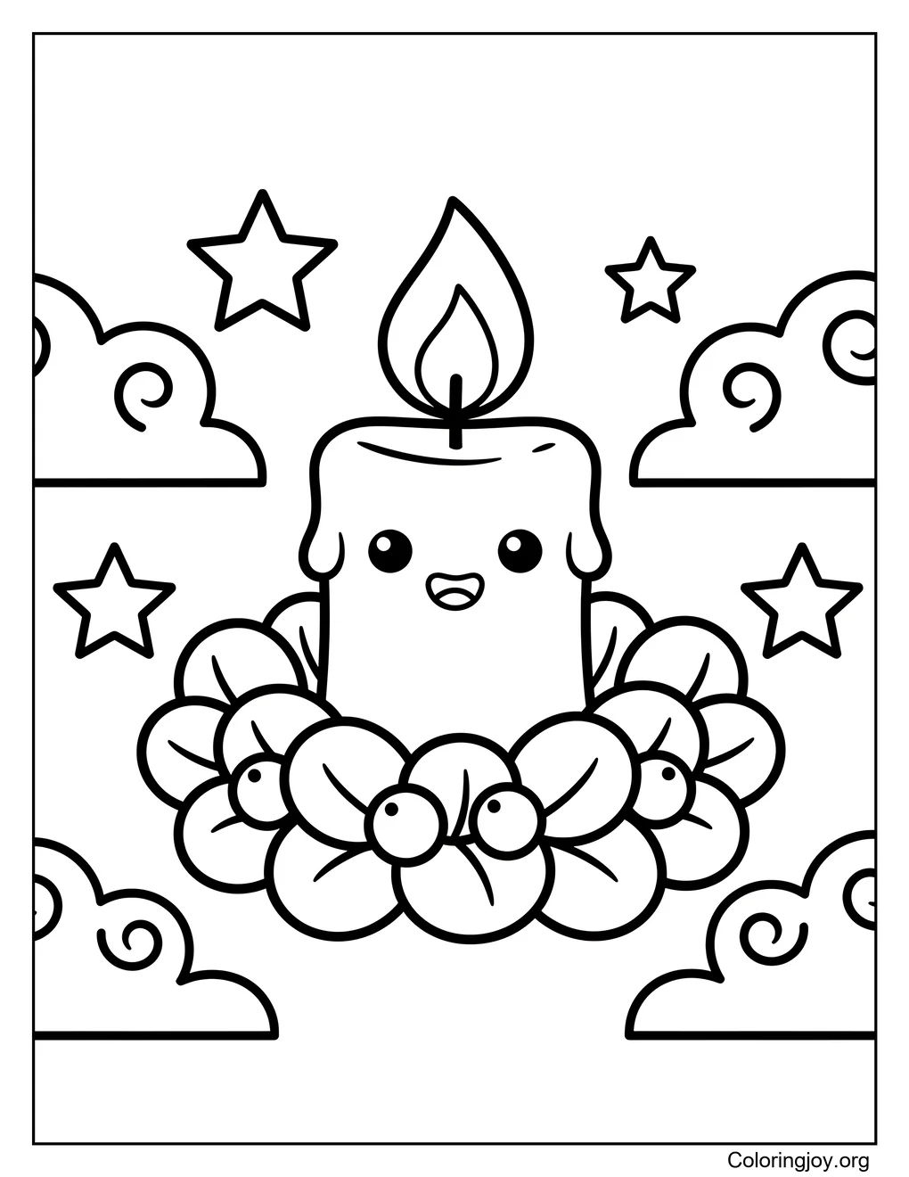 Candle with Wreath Base Coloring Page