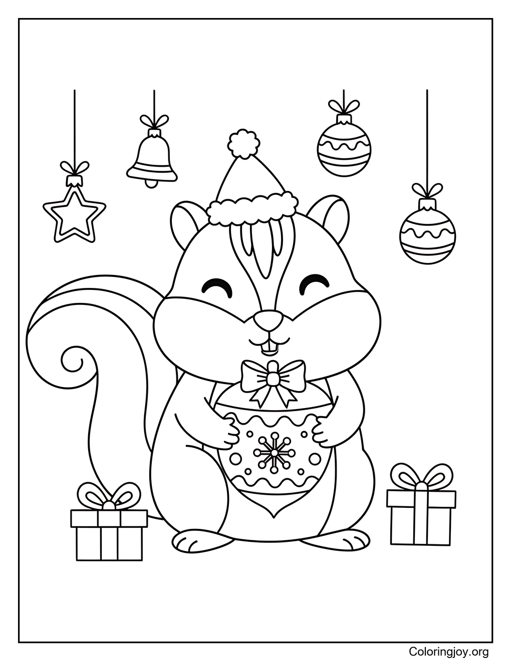Chipmunk Holding a Christmas Nut Coloring Page