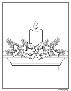 Christmas Candle On Mantel Coloring Page