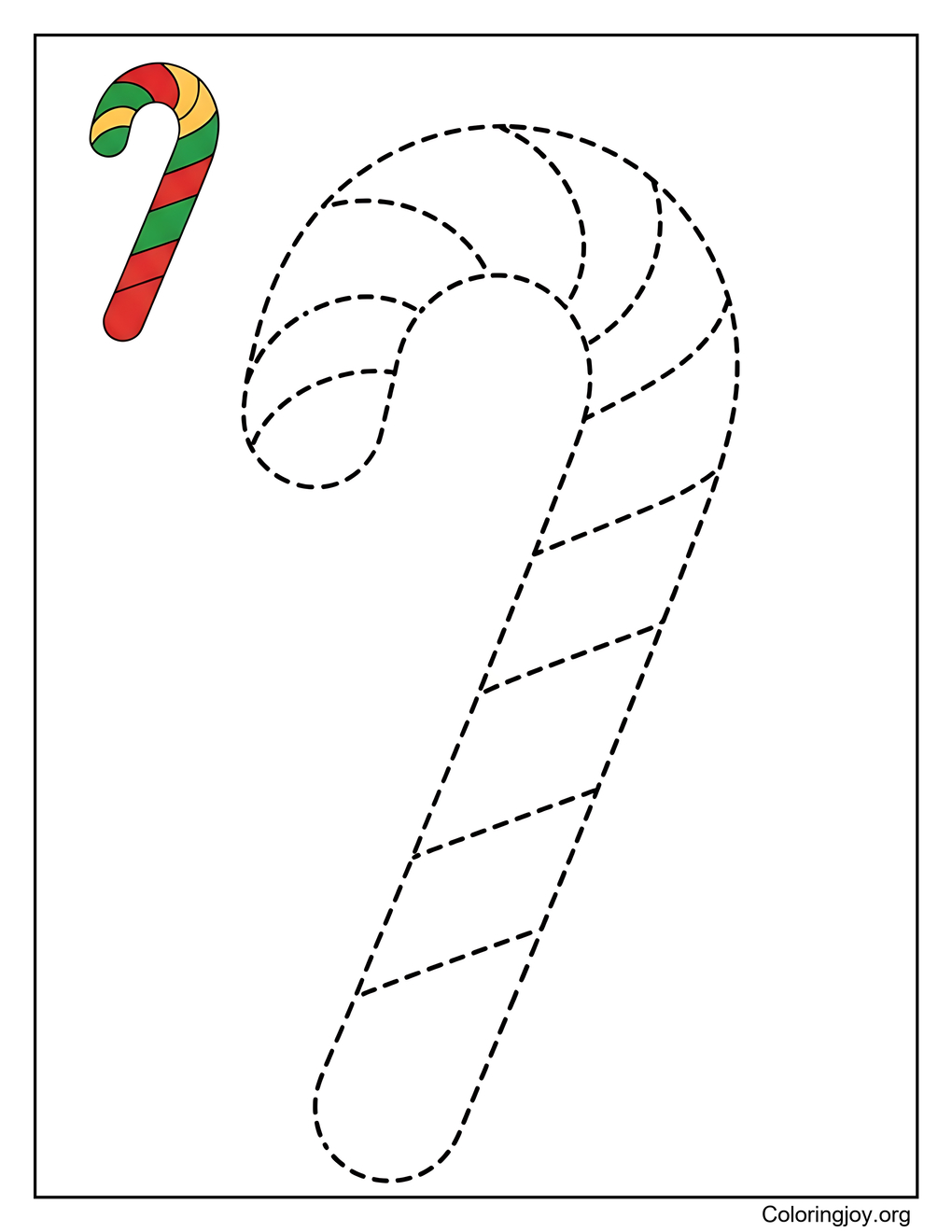 Christmas Candy Cane Tracing Coloring Page