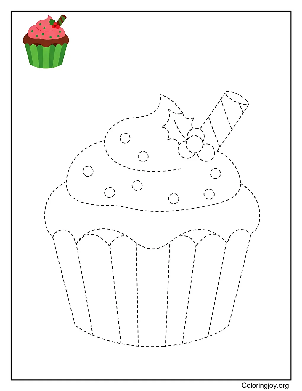 Christmas Cupcake Festive Coloring Page