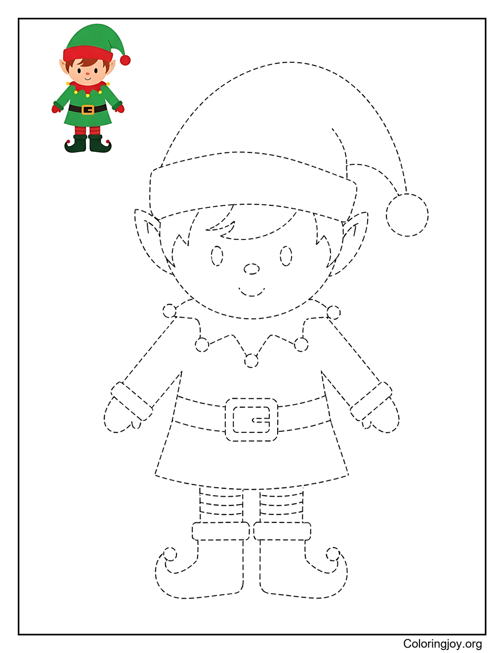Christmas Elf Tracing Outline Coloring Page