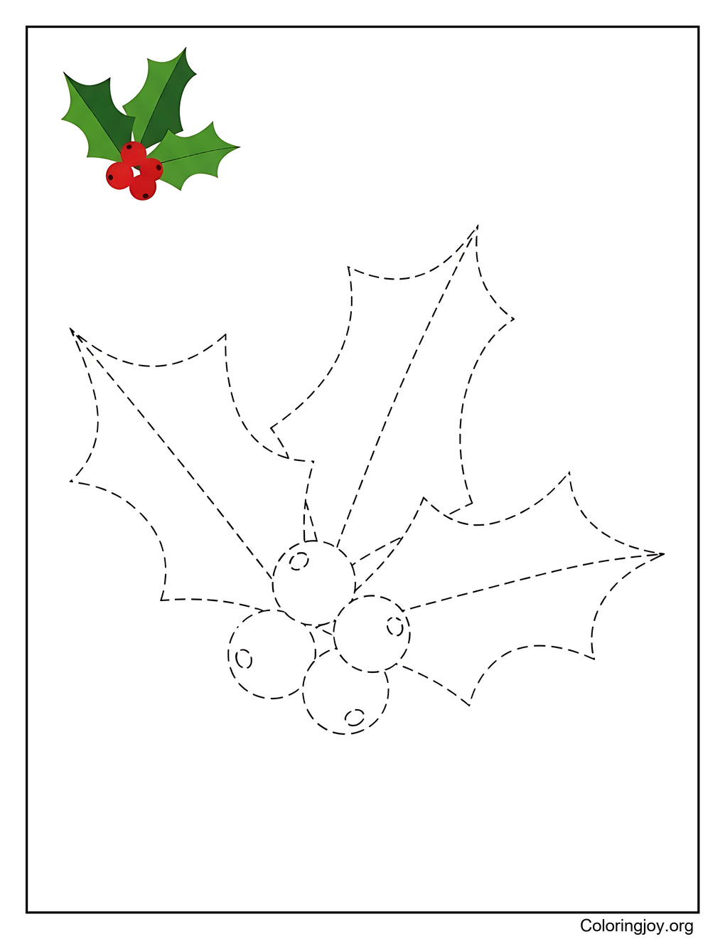 Christmas Holly Tracing Outline Page
