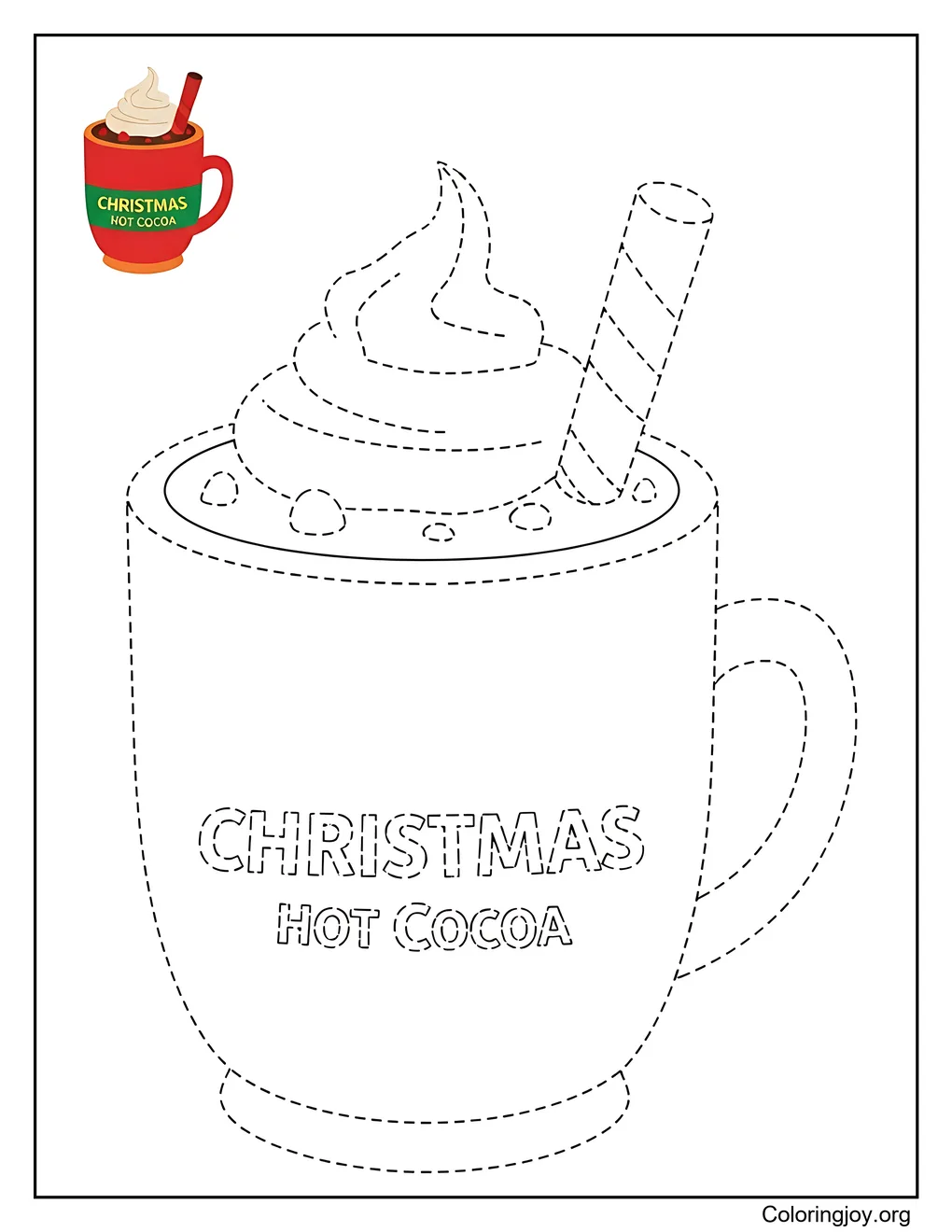 Christmas Hot Cocoa Tracing Coloring Page
