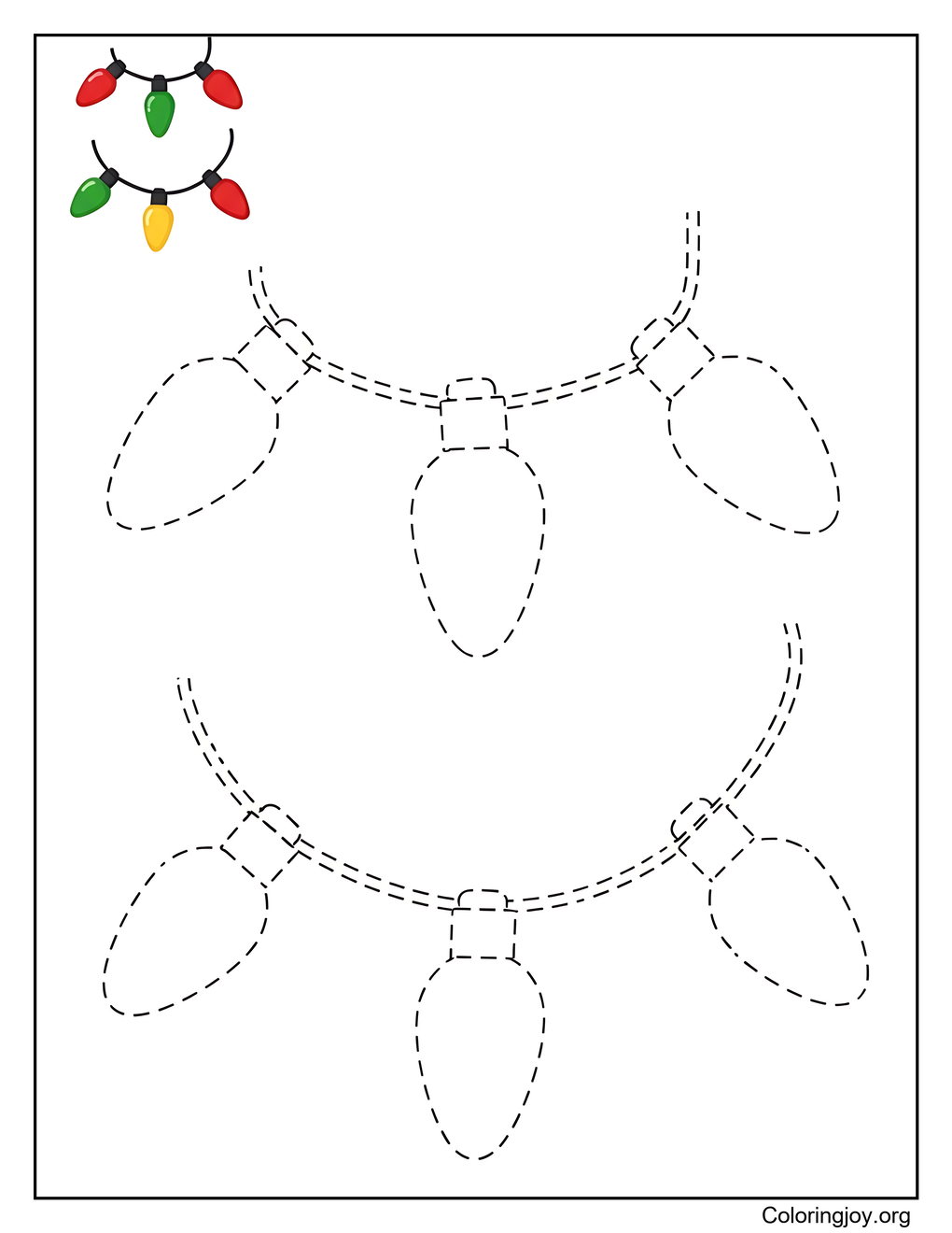 Christmas Lights Tracing and Coloring Page