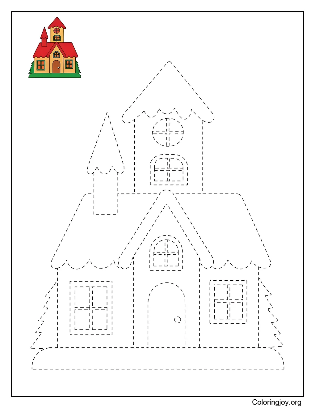 Christmas Village Tracing Outline Coloring Page