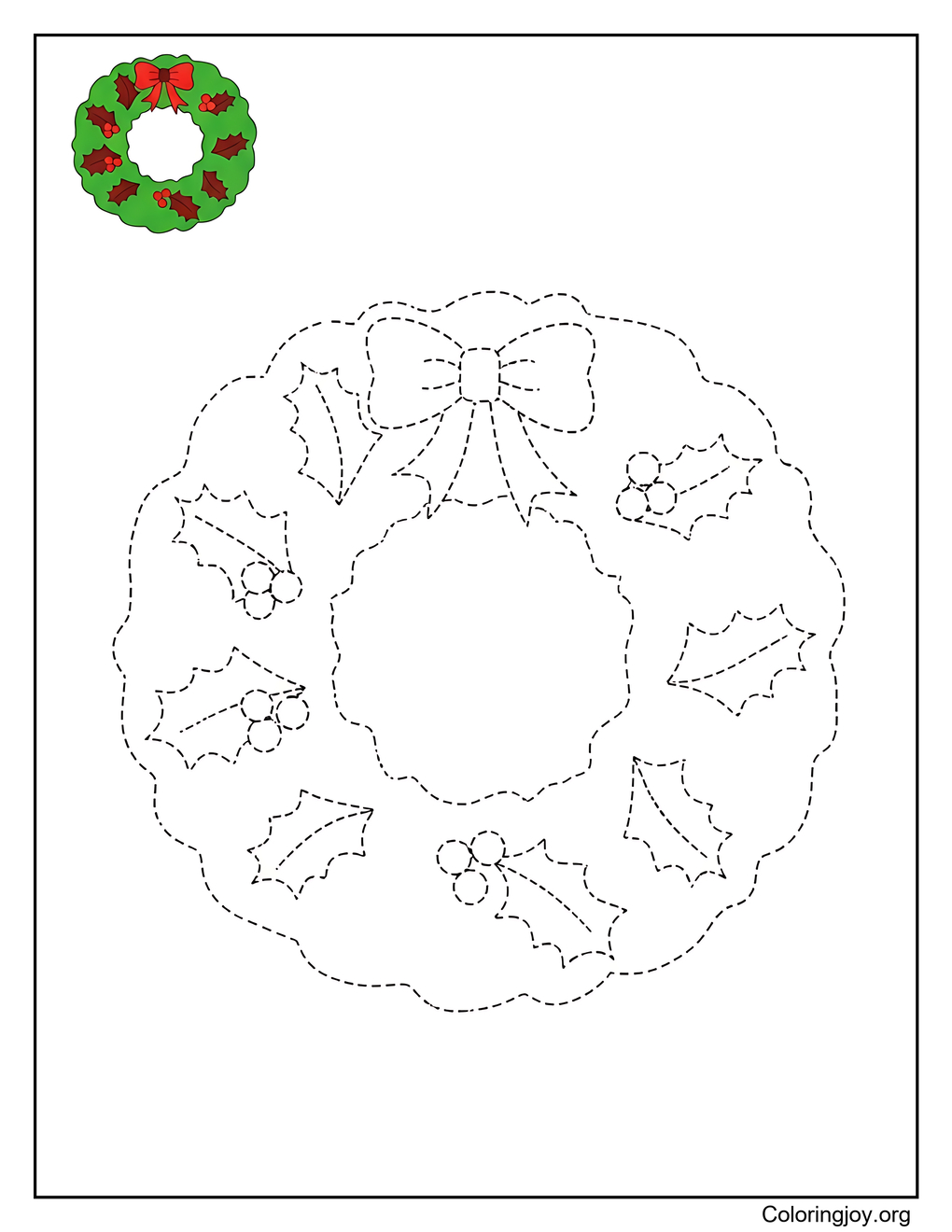 Christmas Wreath Tracing Coloring Page