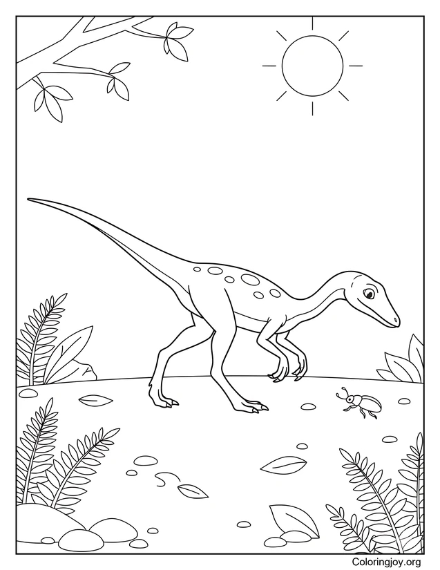 Compsognathus Morning Walk Coloring Page