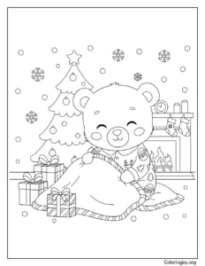 Cozy Bear Cub Christmas Pajama Coloring Page