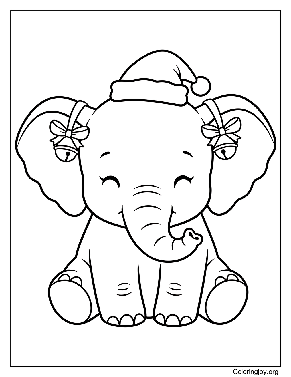Baby Elephant with Christmas Bells Coloring Page