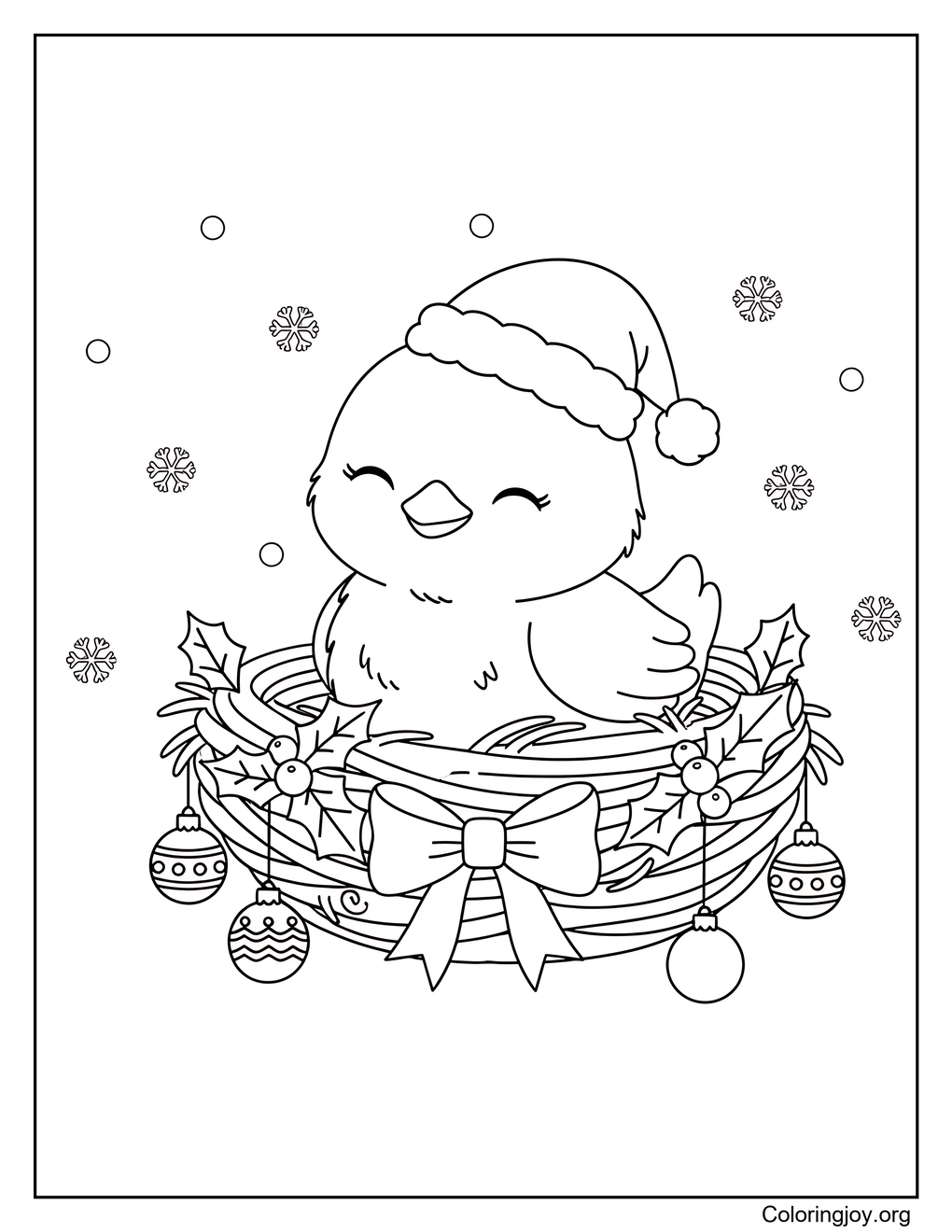 Chick in Christmas Nest Coloring Page