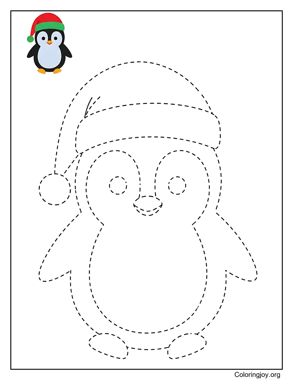 Cute Christmas Penguin with Santa Hat Tracing