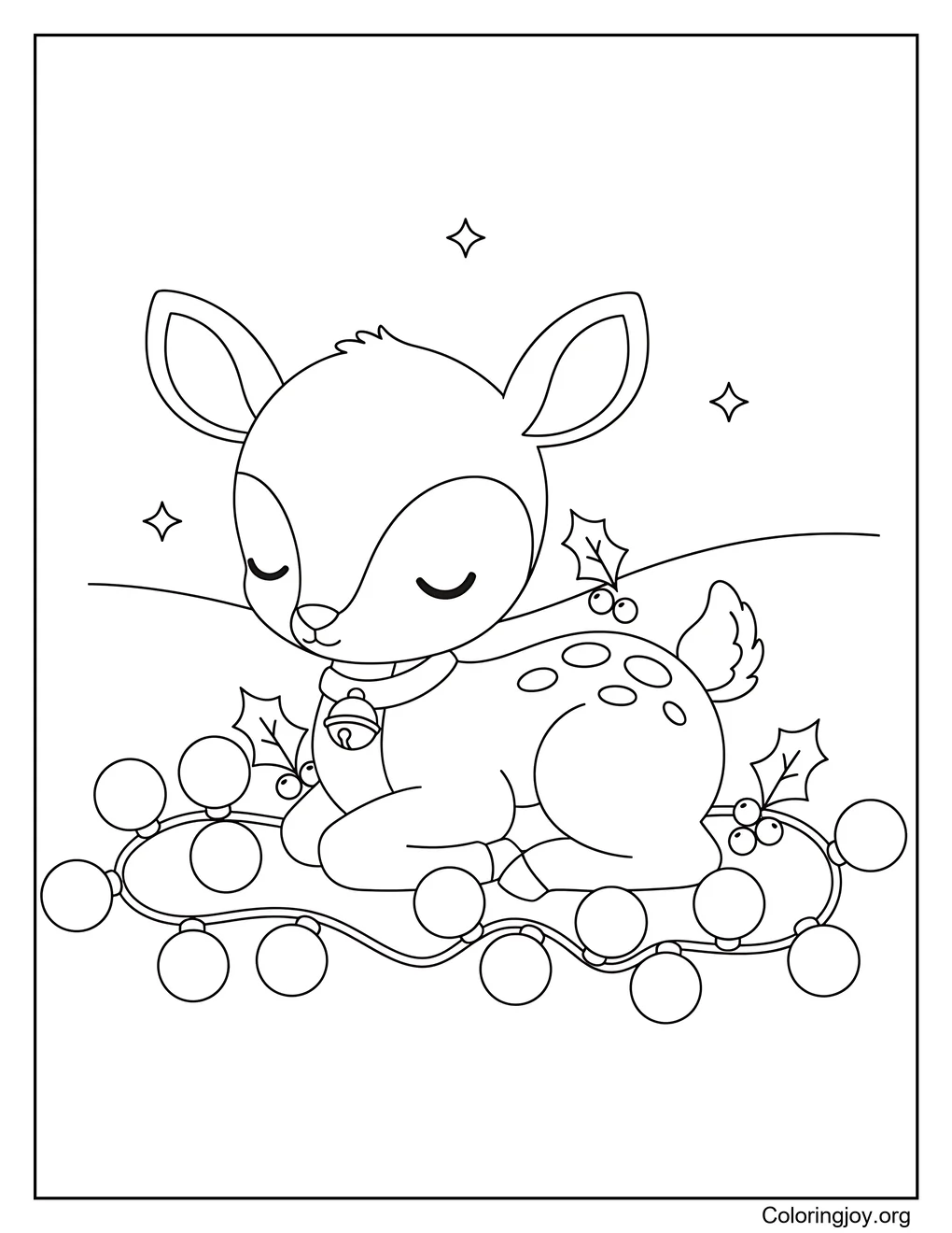 Deer Fawn Near Christmas Lights Coloring Page