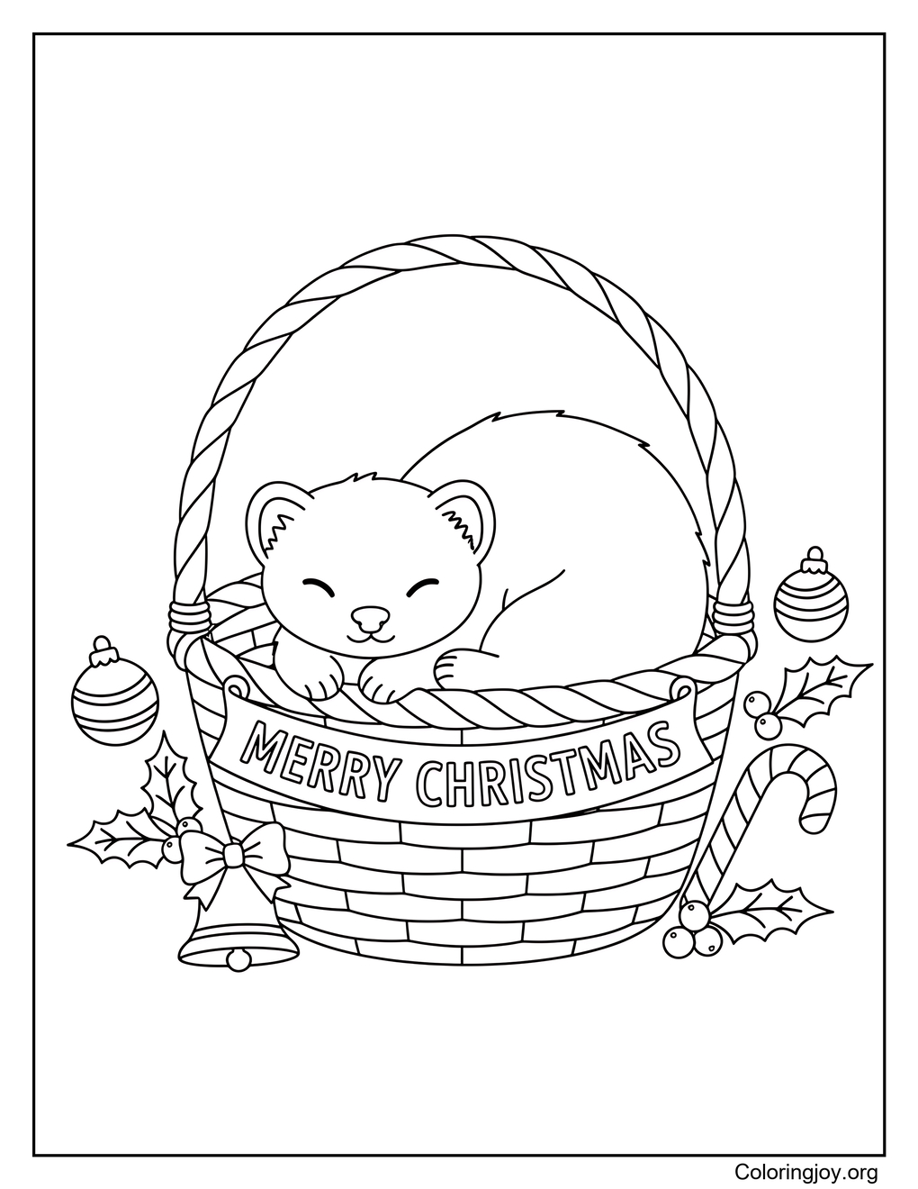 Ferret in Christmas Basket Coloring Page
