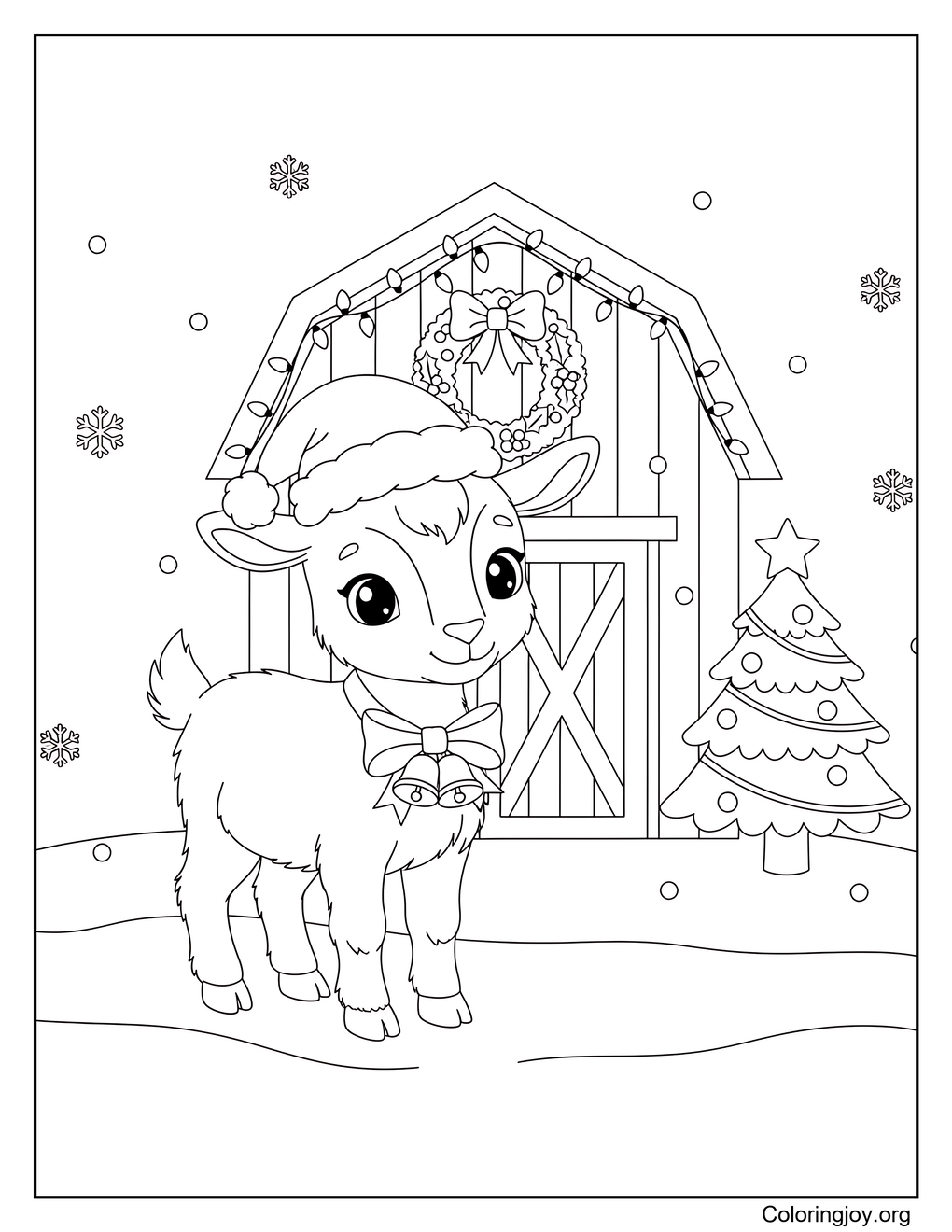 Goat Kid by Christmas Barn Coloring Page