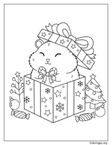Hamster Inside Christmas Present Coloring Page