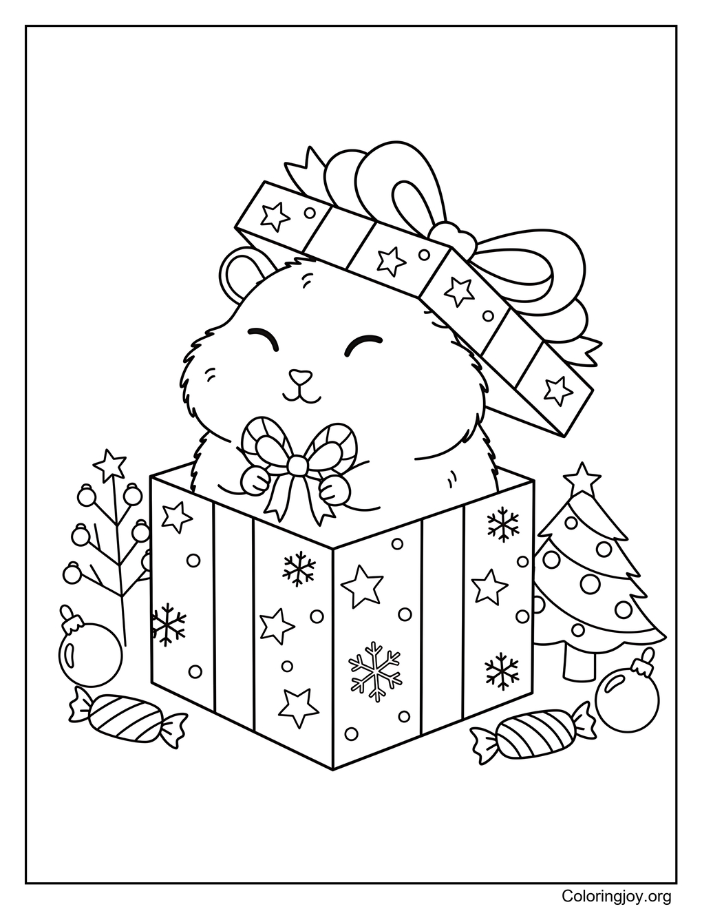 Hamster Inside Christmas Present Coloring Page