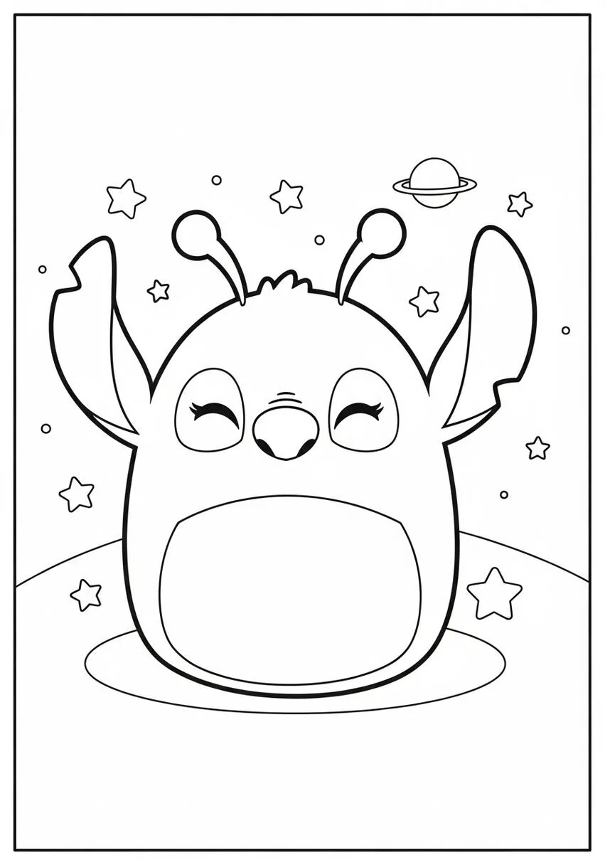 Cute Squishmallow Stitch Alien Coloring Page