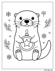 Otter Holding Christmas Ornament Coloring Page