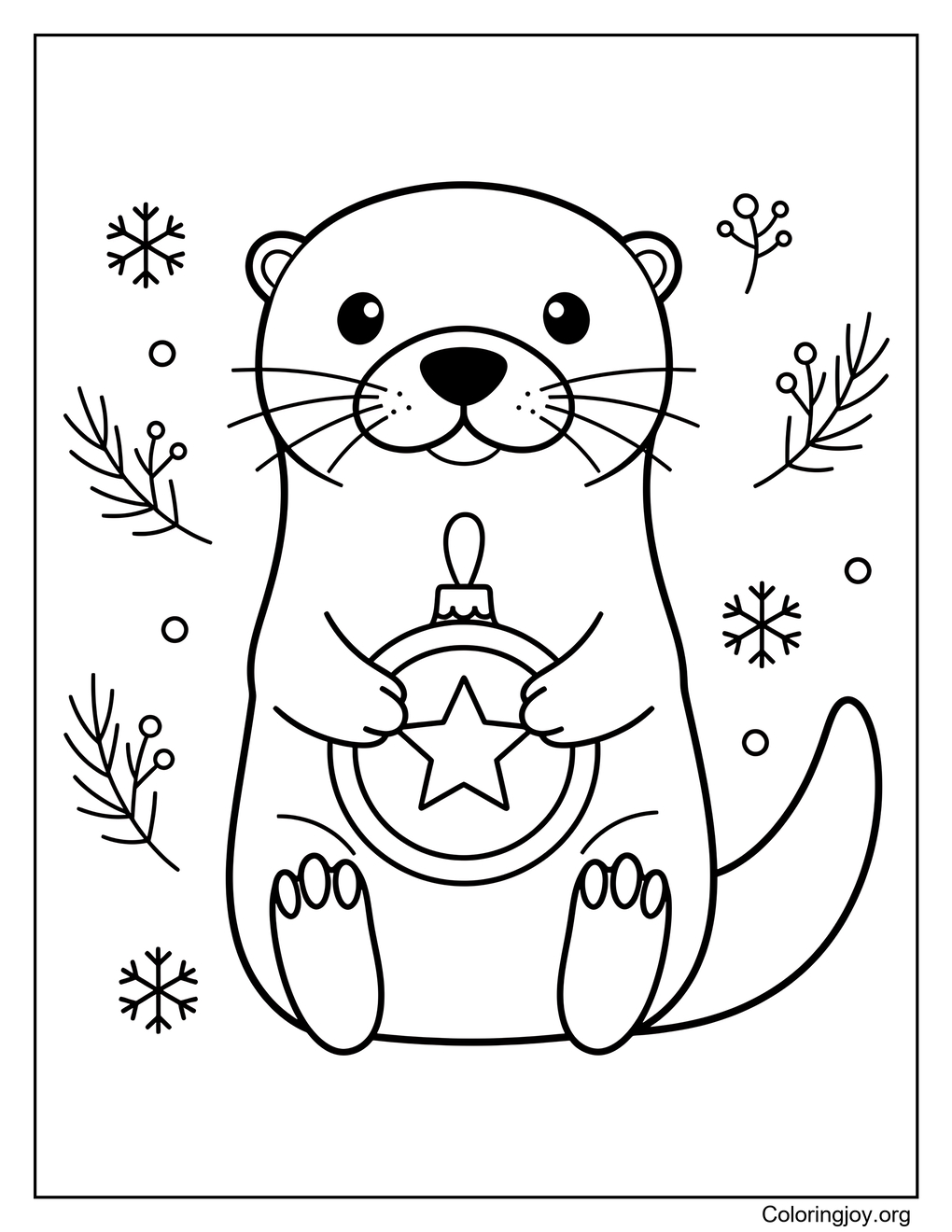 Otter Holding Christmas Ornament Coloring Page
