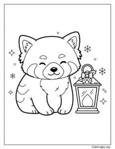 Red Panda Christmas Lantern Coloring Page