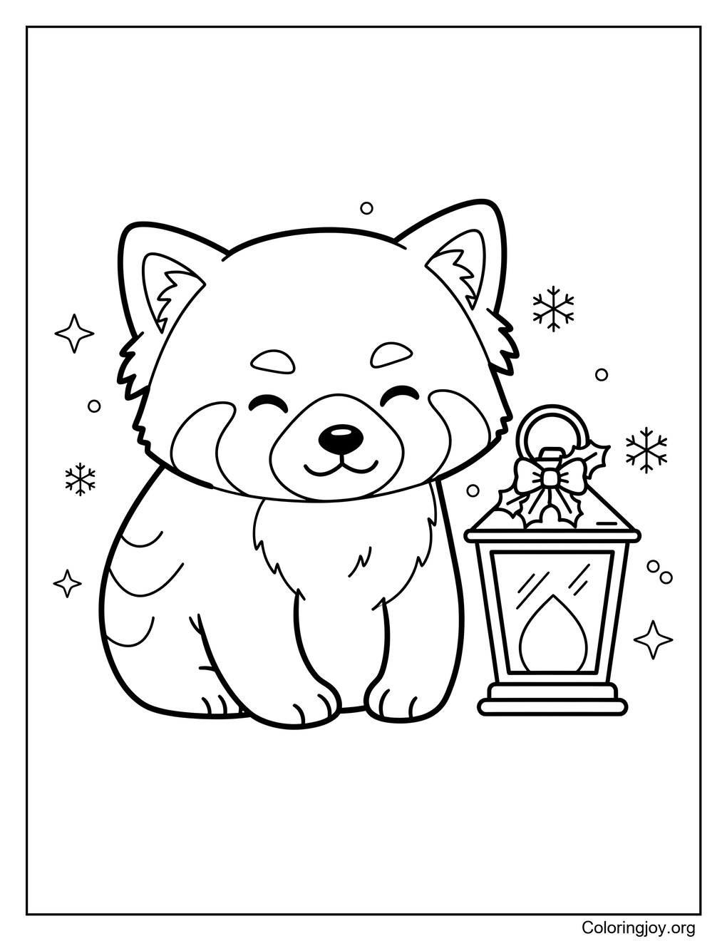Red Panda Christmas Lantern Coloring Page