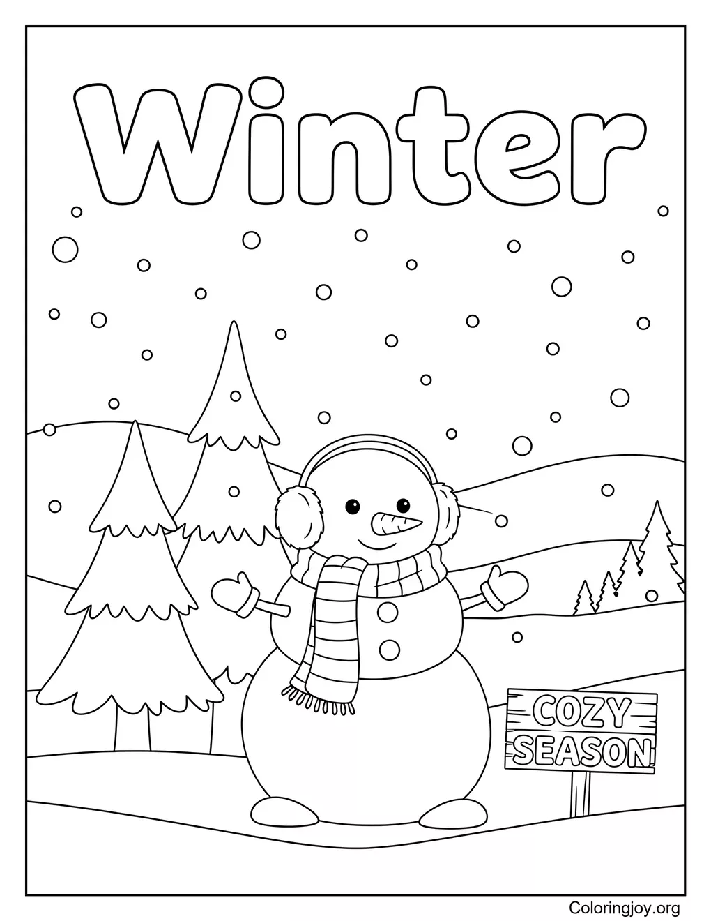 Joli bonhomme de neige et scène d'hiver