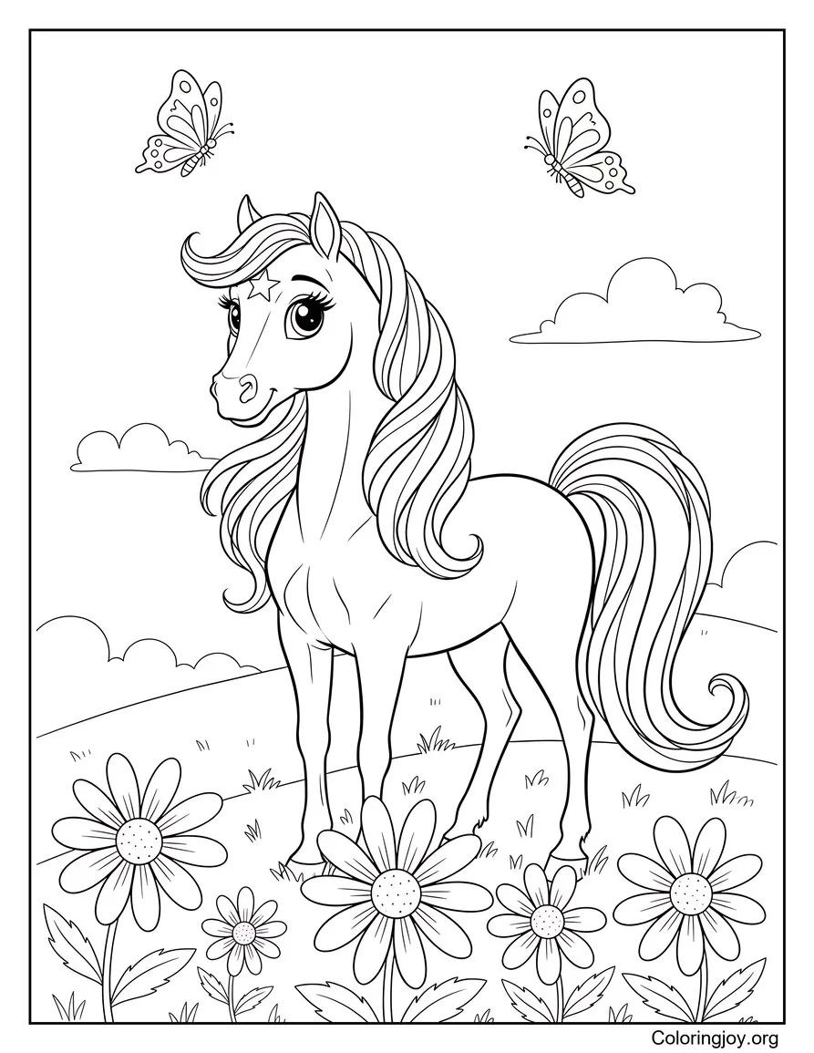 Cartoon Style Horse Coloring In