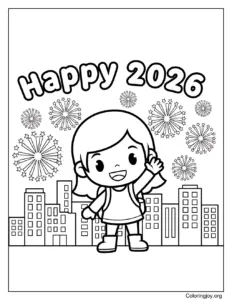 Dora New Year simple picture for coloring