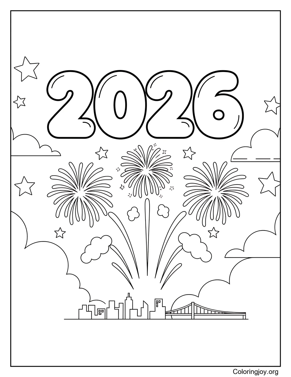 2026 fuegos artificiales para colorear