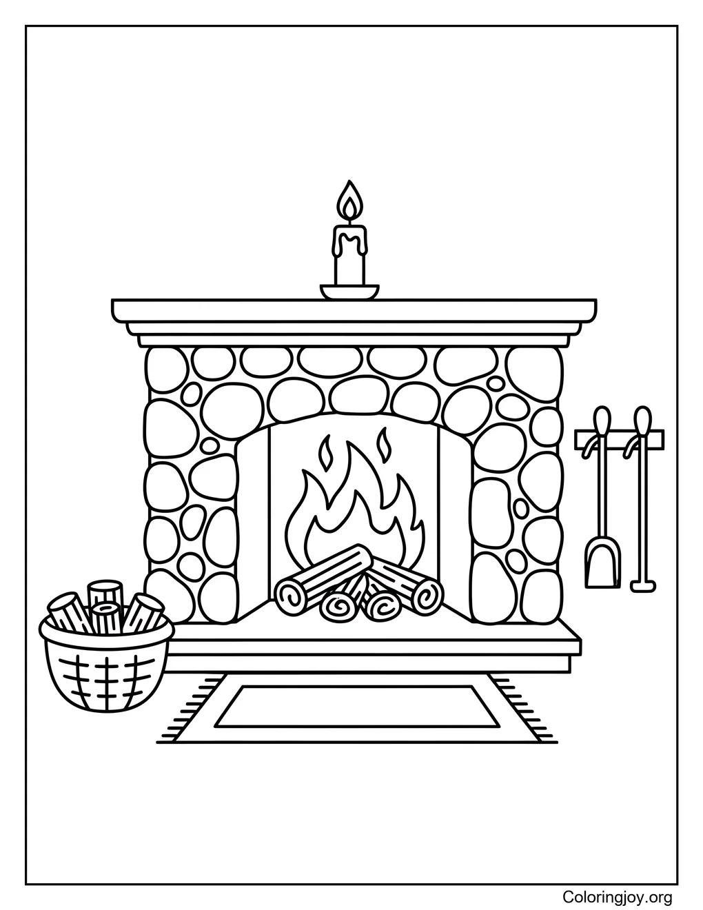 Página para colorear de velas acogedoras en la chimenea