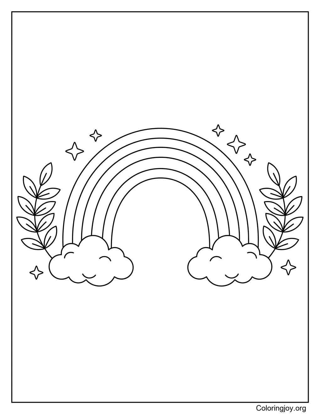 Arcoiris con hojas y estrellas