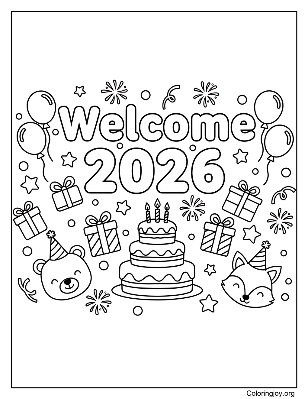 Bienvenido 2026 Página para colorear