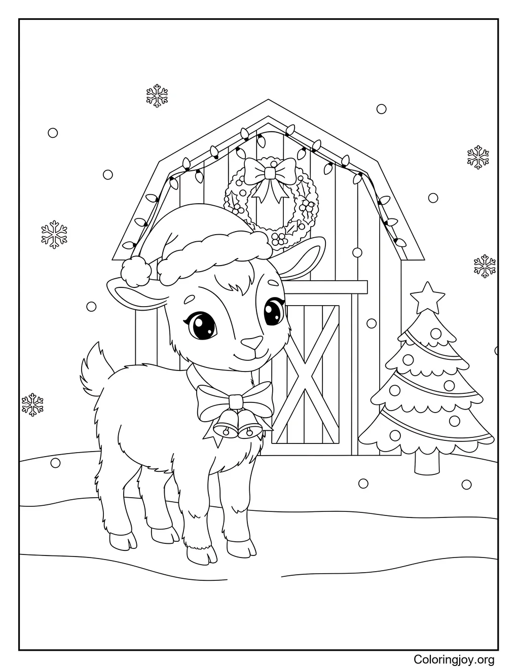 Página para colorear de Cabra de Christmas Barn