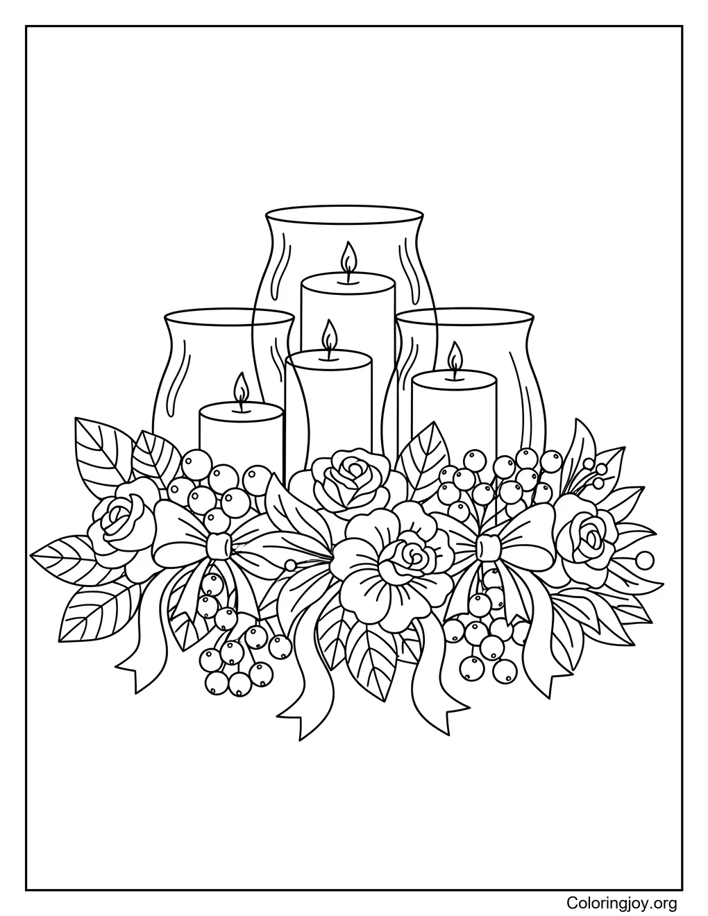 Hoja para colorear de centro de mesa con velas