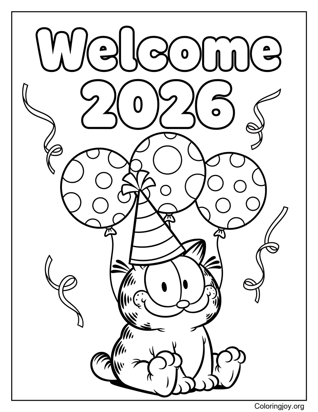 Dibujo para colorear de Año Nuevo de Garfield