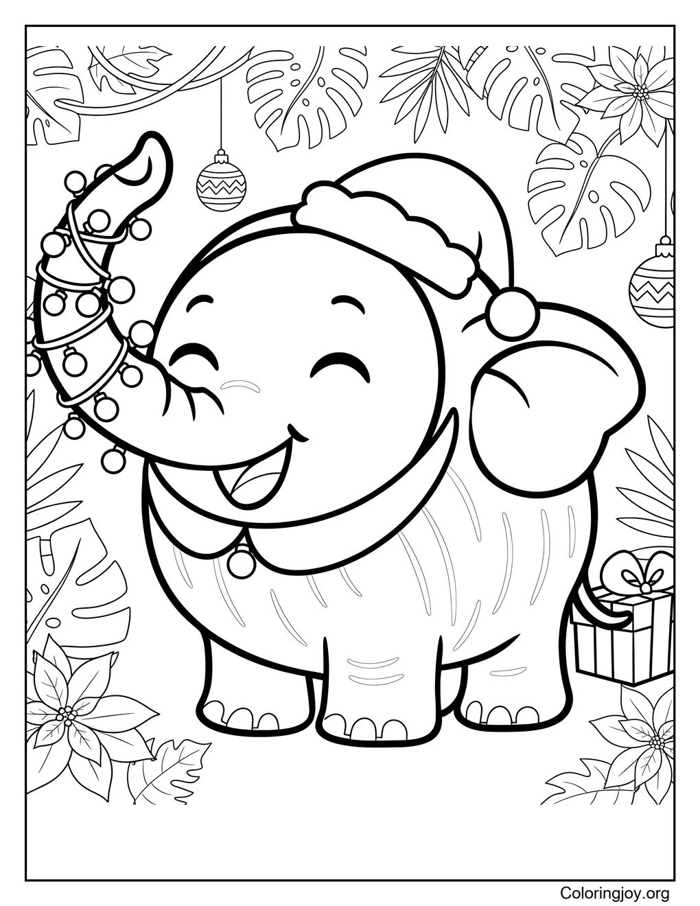 hoja para colorear de navidad Cocofanto Elefanto en la selva