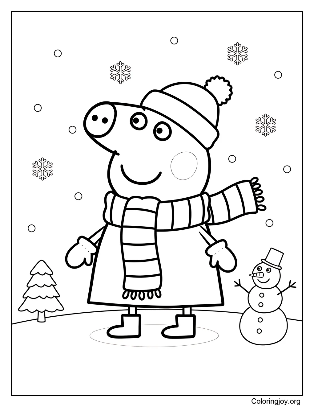 Divertida página para colorear de la bufanda de invierno de Peppa Pig