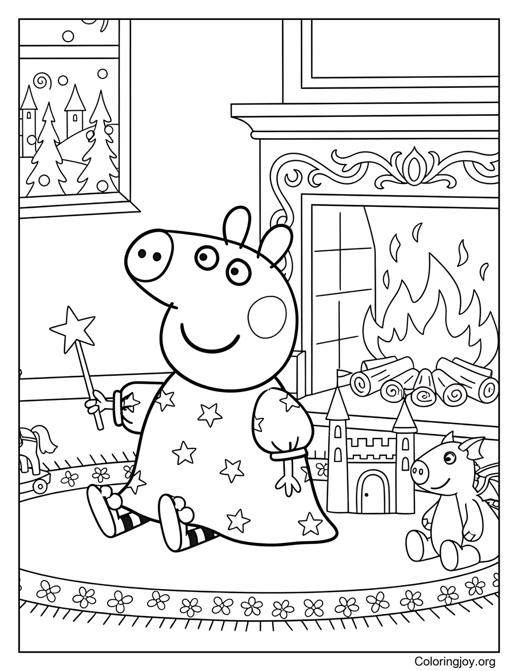 Página para colorear del juego acogedor de cuento de hadas de Peppa Pig